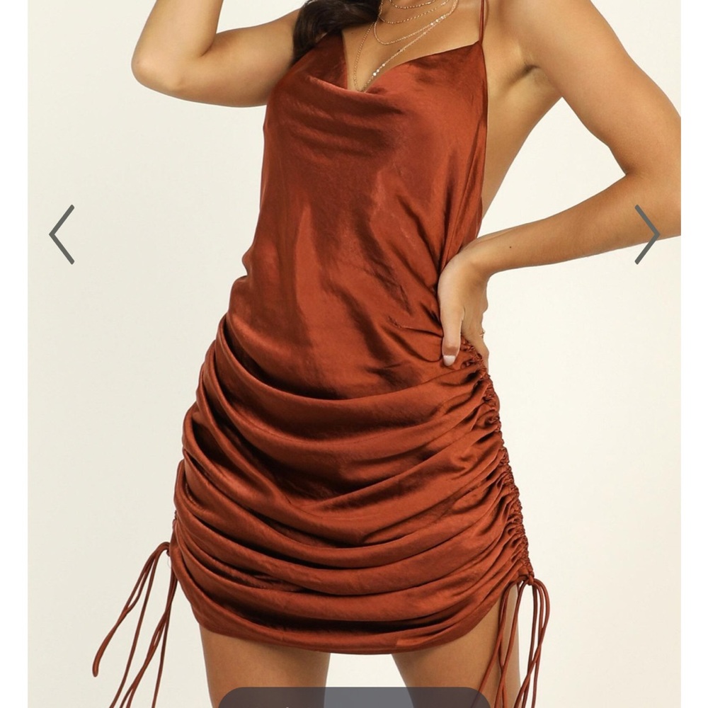 Showpo Lioness Copper Satin Dress